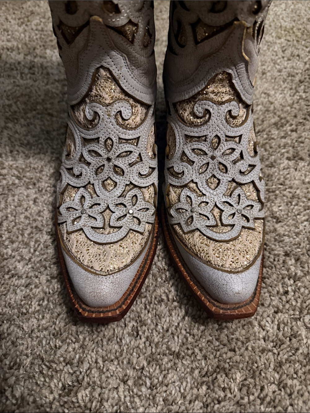 Women's Ferrini bliss white cowboy boots white distressed full grain leather - Picture 2 of 8